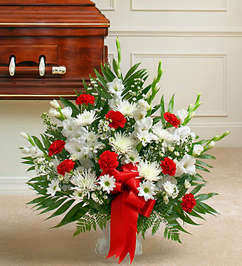 Tribute Red &amp; White Floor Basket Arrangement