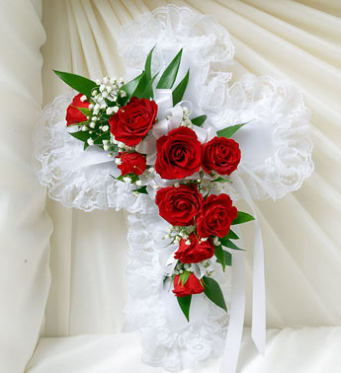 Red & White Satin Heart Casket Pillow