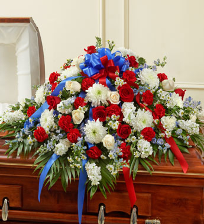 Red, White & Blue Cherished Rose Half Casket Cover