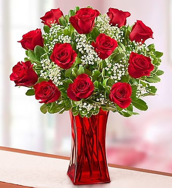 Blooming Love&trade;  Premium Red Roses in Red Vase