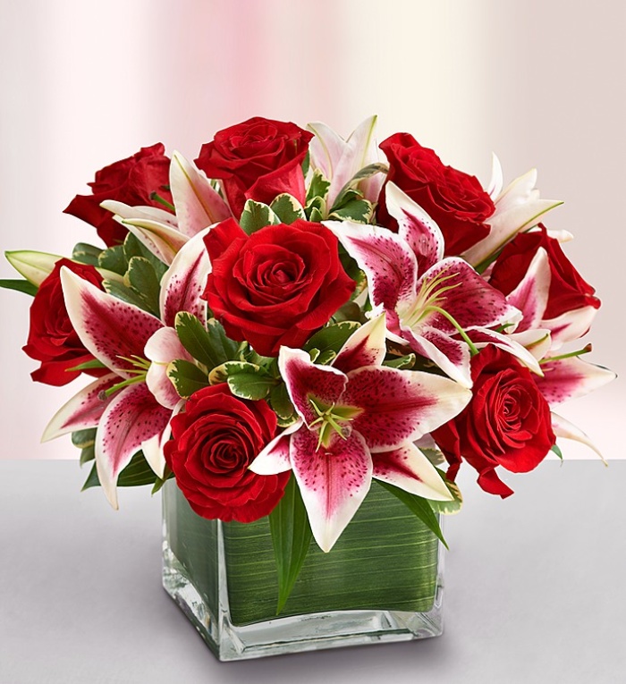 Modern Embrace&trade; Red Rose and Lily Cube